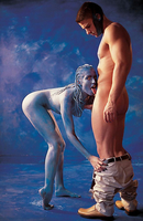 Синий фон и разносторонняя ебля самца с телочкой в краске