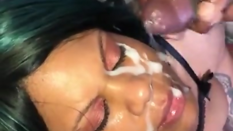 Double dose of cum on face