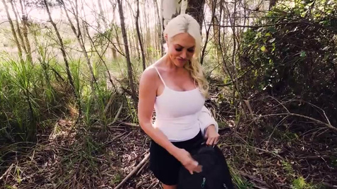 Platinum blonde tour guide Tori Cummings fucked in the forest