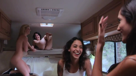 Chloe Amour and girlfriend meet other lesbians in the trailer