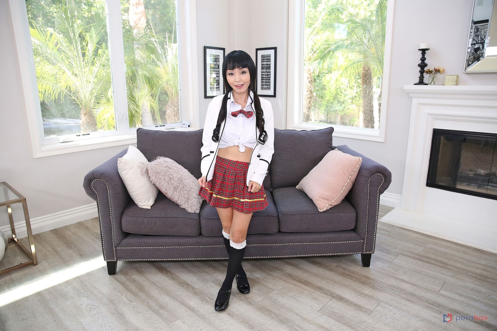Pretty Japanese call girl Marica Haze pounded on the couch