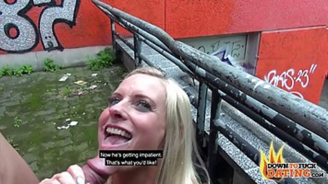 Insatiable blonde woman is getting fucked in a public place, in the middle of the day
